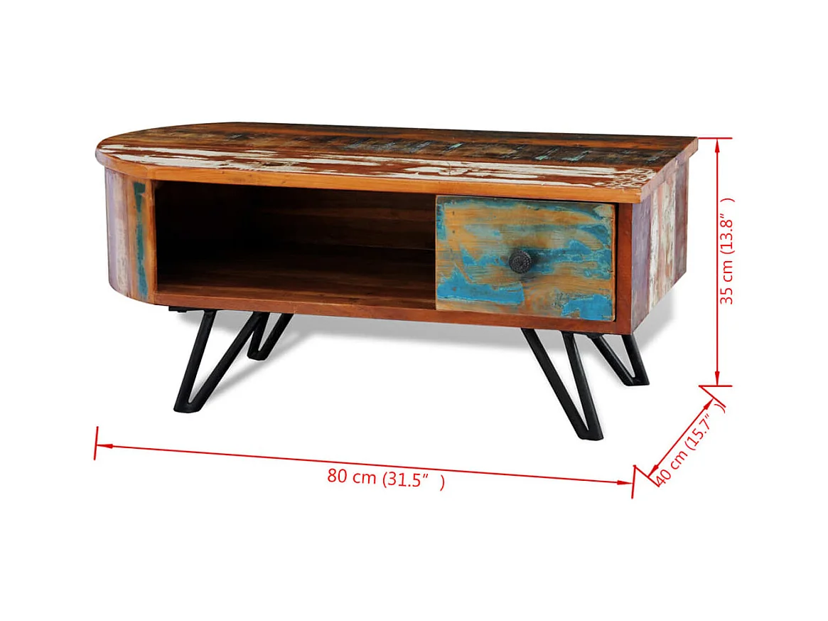 Table basse avec pieds en fer Bois massif de récupération