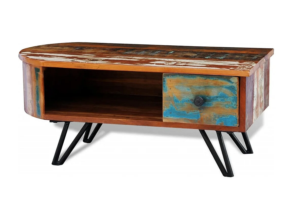 Table basse avec pieds en fer Bois massif de récupération