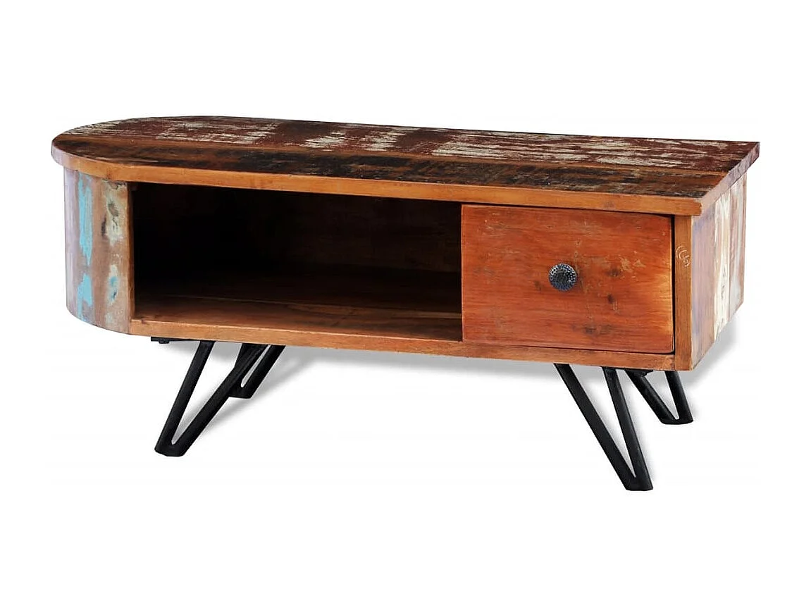 Table basse avec pieds en fer Bois massif de récupération