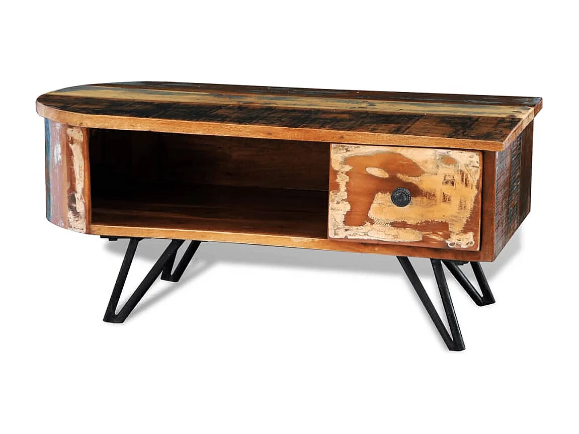 Table basse avec pieds en fer Bois massif de récupération
