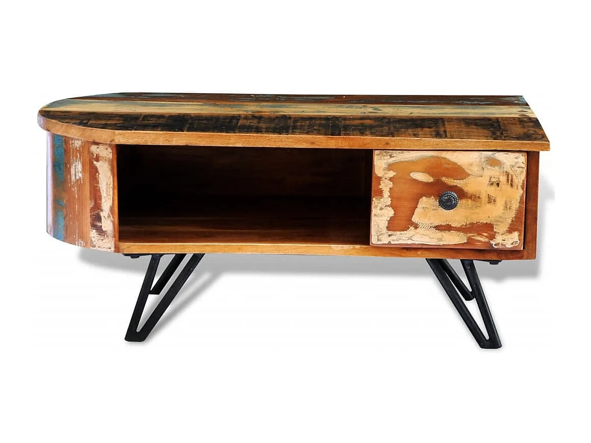 Table basse avec pieds en fer Bois massif de récupération