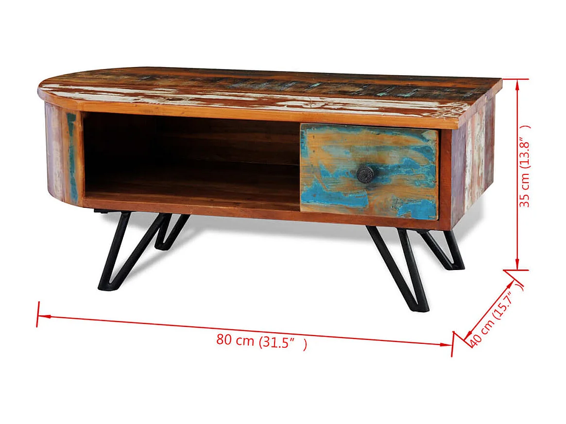 Table basse avec pieds en fer Bois massif de récupération
