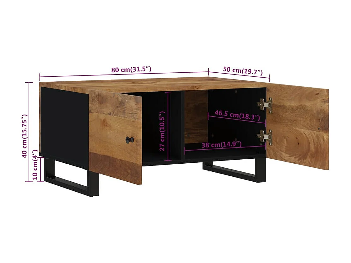 Salontafel 80x50x40 cm massief mangohout en bewerkt hout