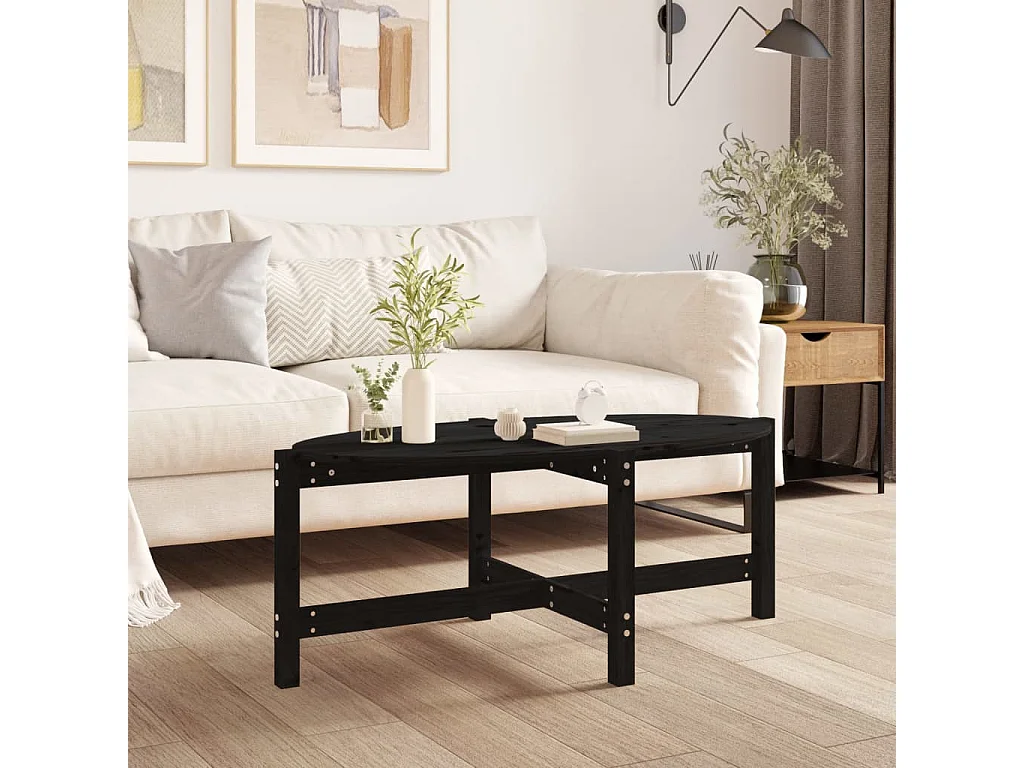 Table basse Noir 118x63x45 cm Bois massif de pin
