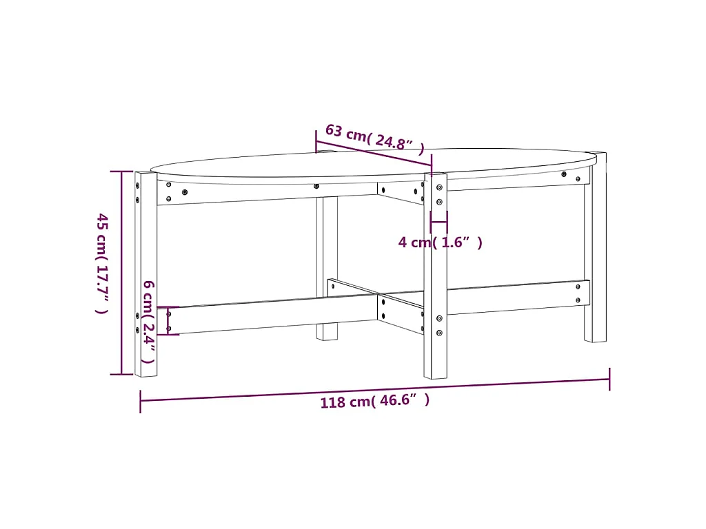 Table basse Noir 118x63x45 cm Bois massif de pin