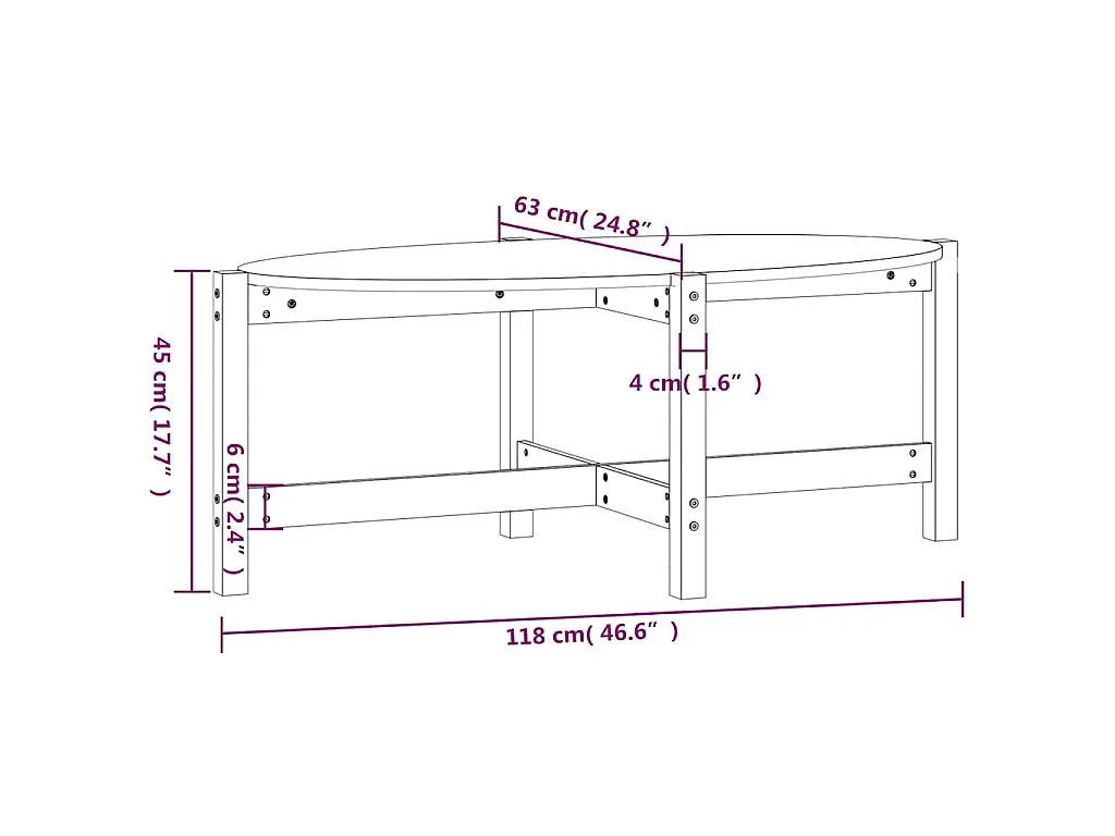 Tavolino da Salotto Nero 118x63x45 cm in Legno Massello di Pino