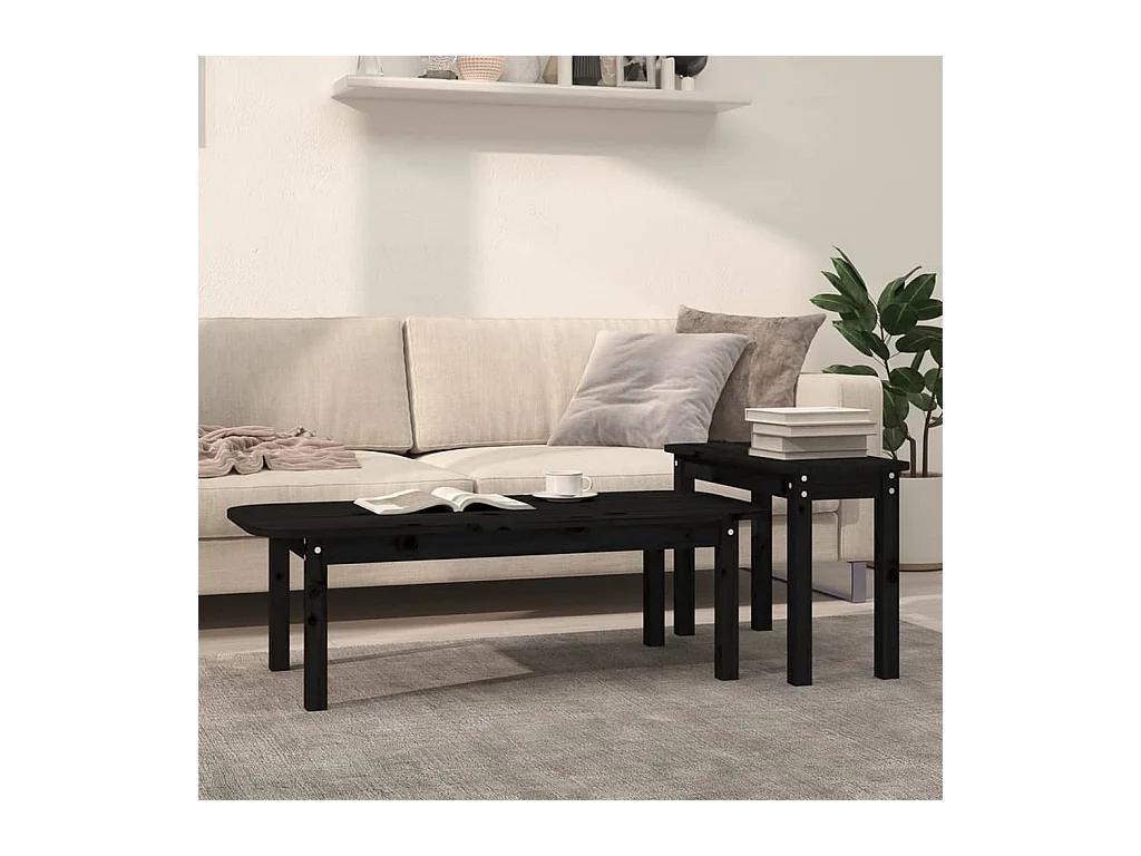 2-tlg. Couchtisch-Set Schwarz Massivholz Kiefer