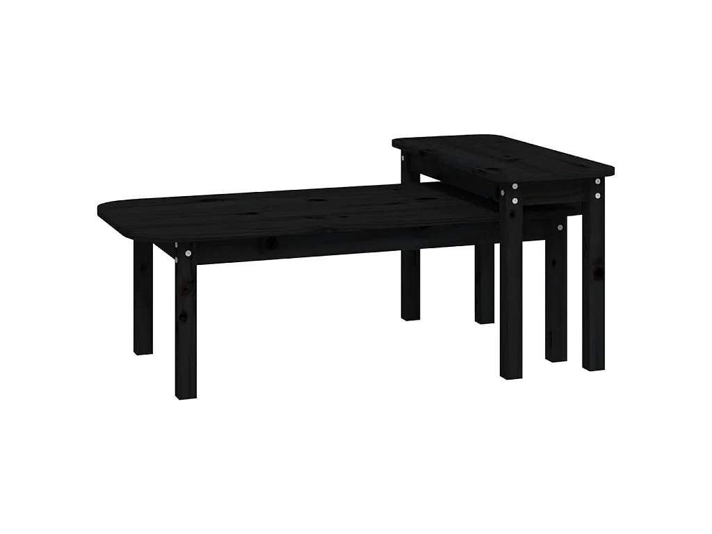 Set Tavolini da Salotto 2 pz Nero in Legno Massello di Pino