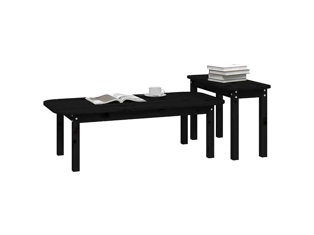 2 pcs conjunto de mesas de centro pinho maciço preto