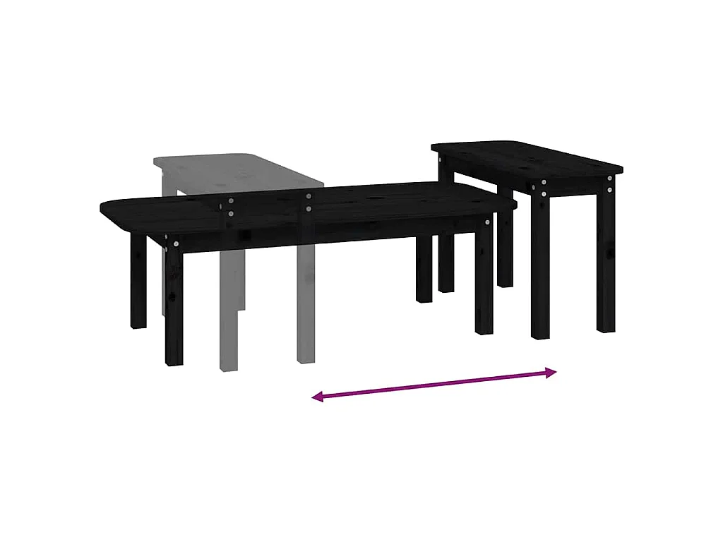2 pcs conjunto de mesas de centro pinho maciço preto
