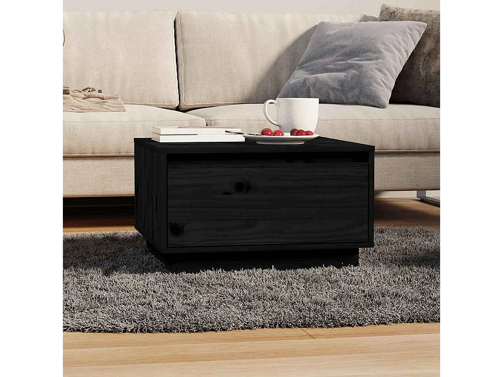 Couchtisch Schwarz 55x56x32 cm Massivholz Kiefer