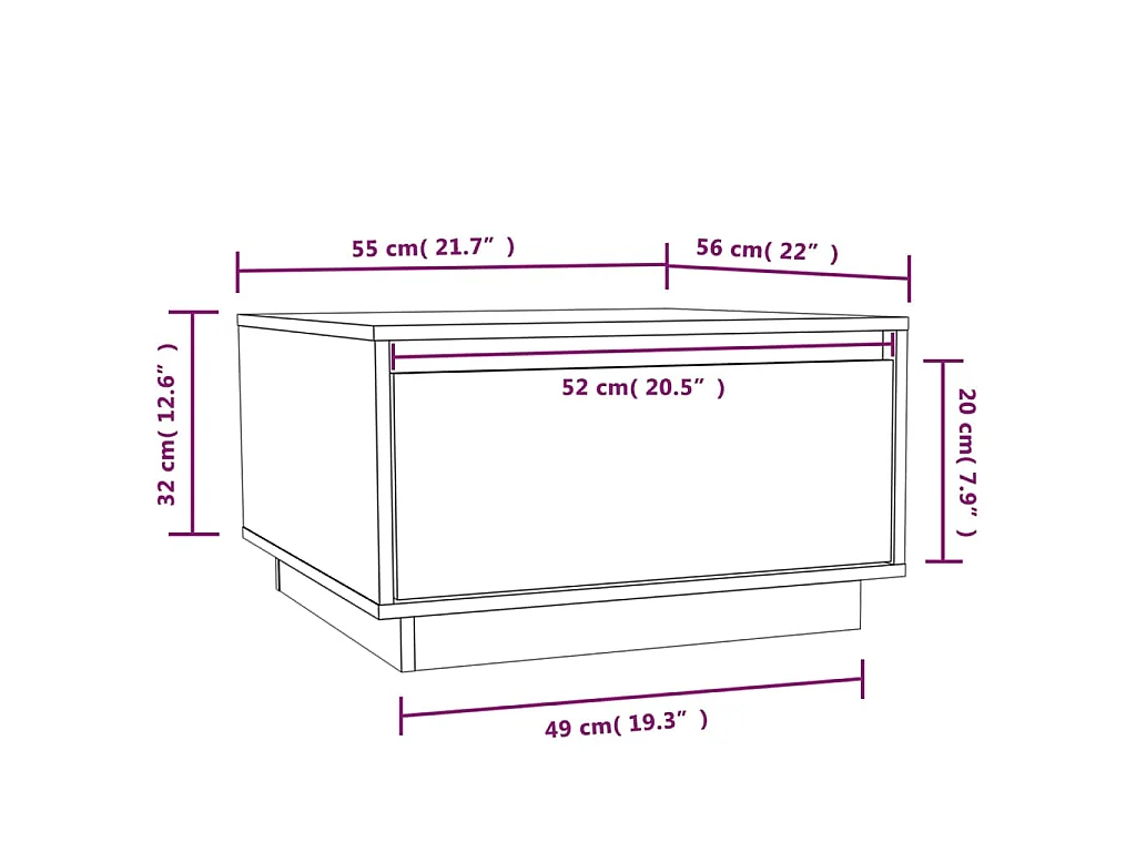 Couchtisch Schwarz 55x56x32 cm Massivholz Kiefer