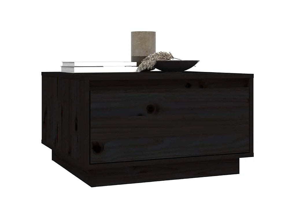 Tavolino da Salotto Nero 55x56x32 cm in Legno Massello di Pino