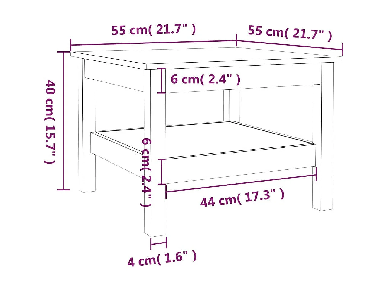 Table basse Marron miel 55x55x40 cm Bois massif de pin