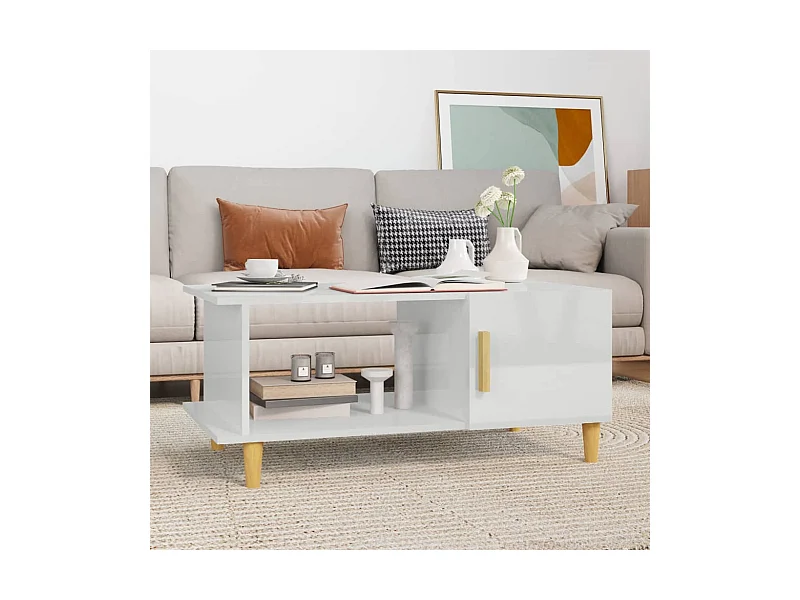 Table basse Blanc brillant 90x50x40 cm Bois d'ingénierie