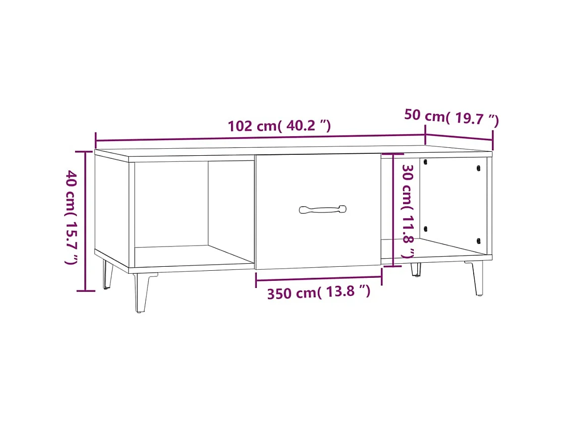 Table basse Chêne fumé 102x50x40 cm Bois d'ingénierie
