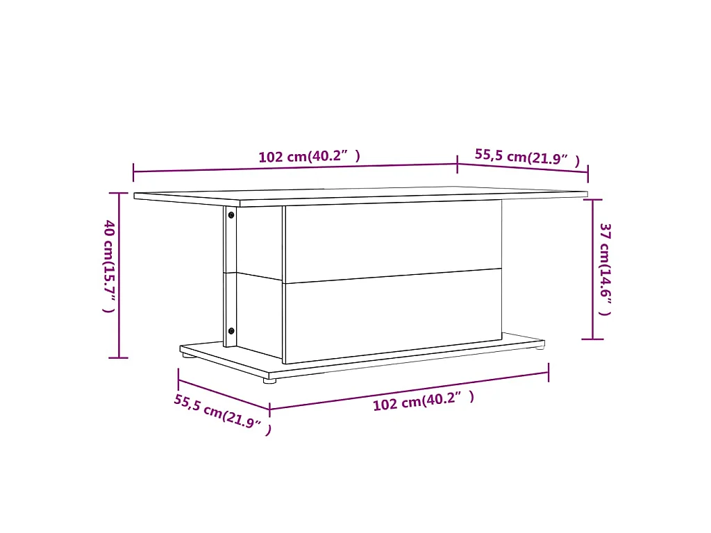 Table basse blanc 102x55,5x40 cm bois d'ingénierie