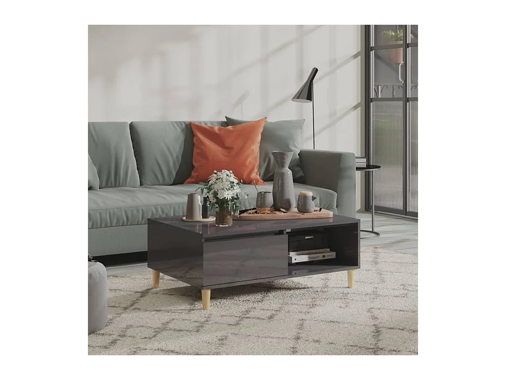 Table basse gris brillant 90x60x35 cm bois d'ingénierie