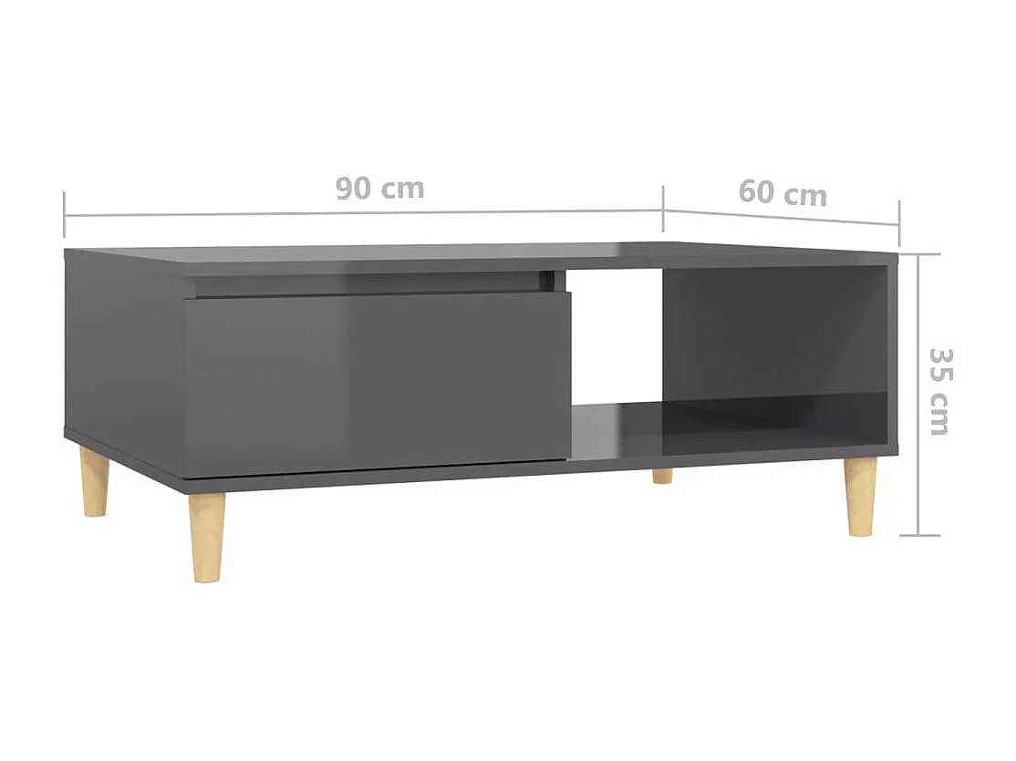 Table basse gris brillant 90x60x35 cm bois d'ingénierie