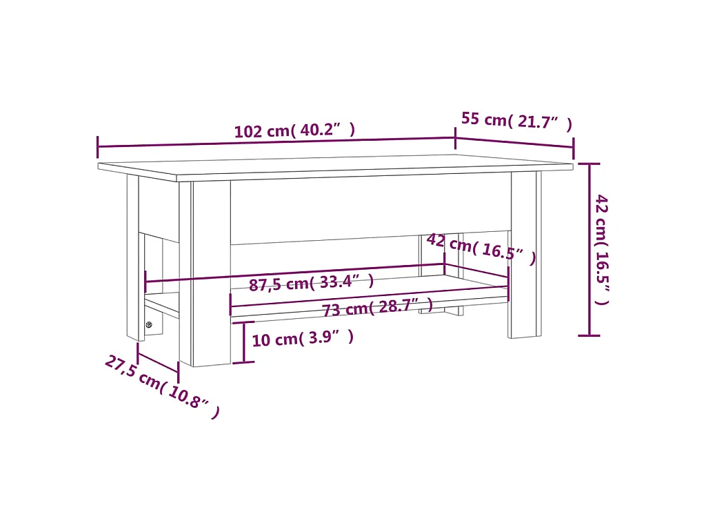 Couchtisch Schwarz 102x55x42 cm Holzwerkstoff