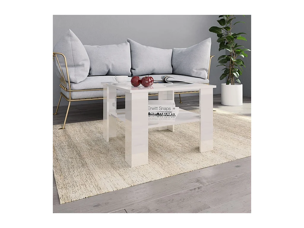 Table basse Blanc brillant 60x60x42 cm Bois d’ingénierie