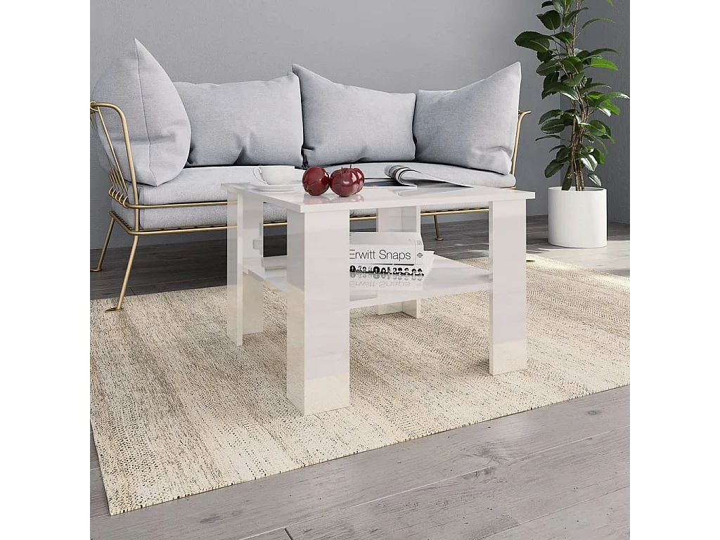 Table basse Blanc brillant 60x60x42 cm Bois d’ingénierie