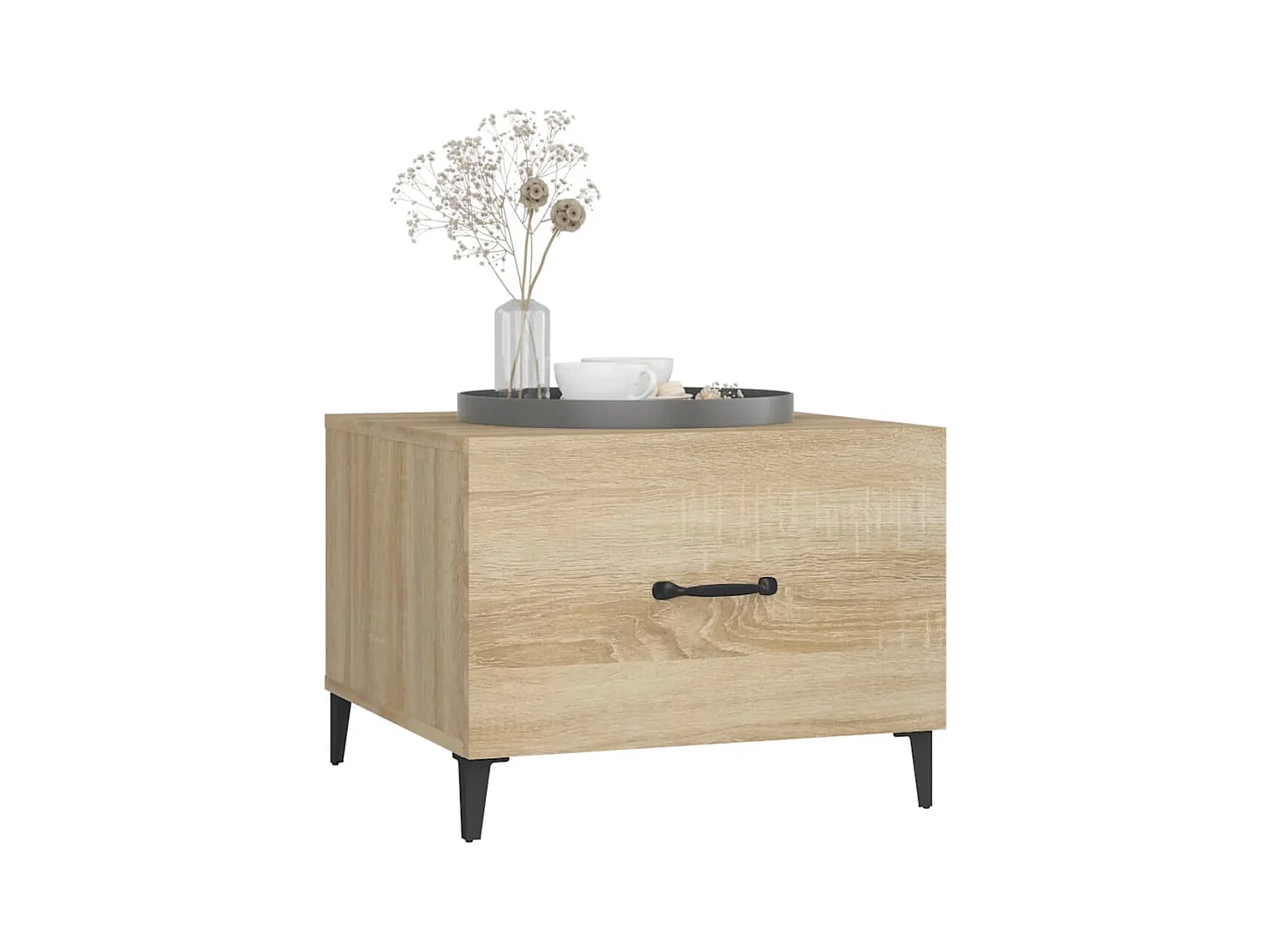 Mesa de centro con patas de metal 2 uds roble Sonoma 50x50x40cm