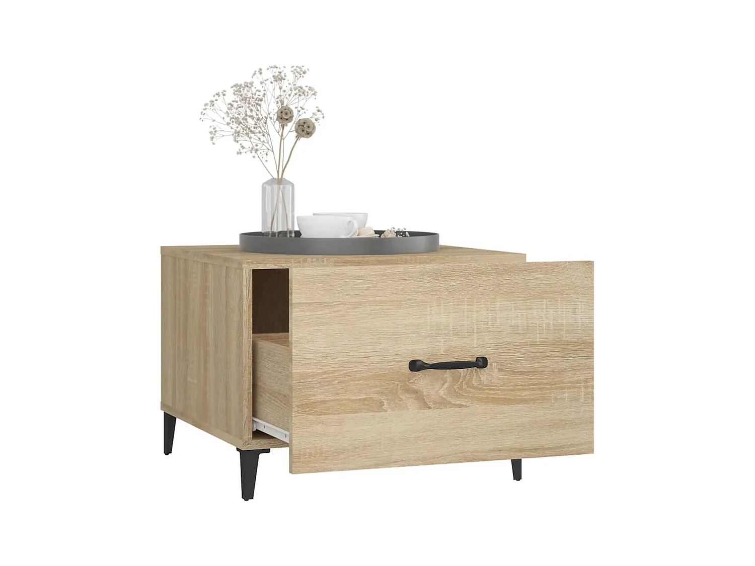 Mesa de centro con patas de metal 2 uds roble Sonoma 50x50x40cm