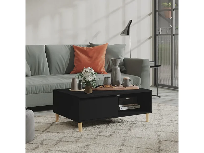 Table basse noir 90x60x35 cm bois d'ingénierie