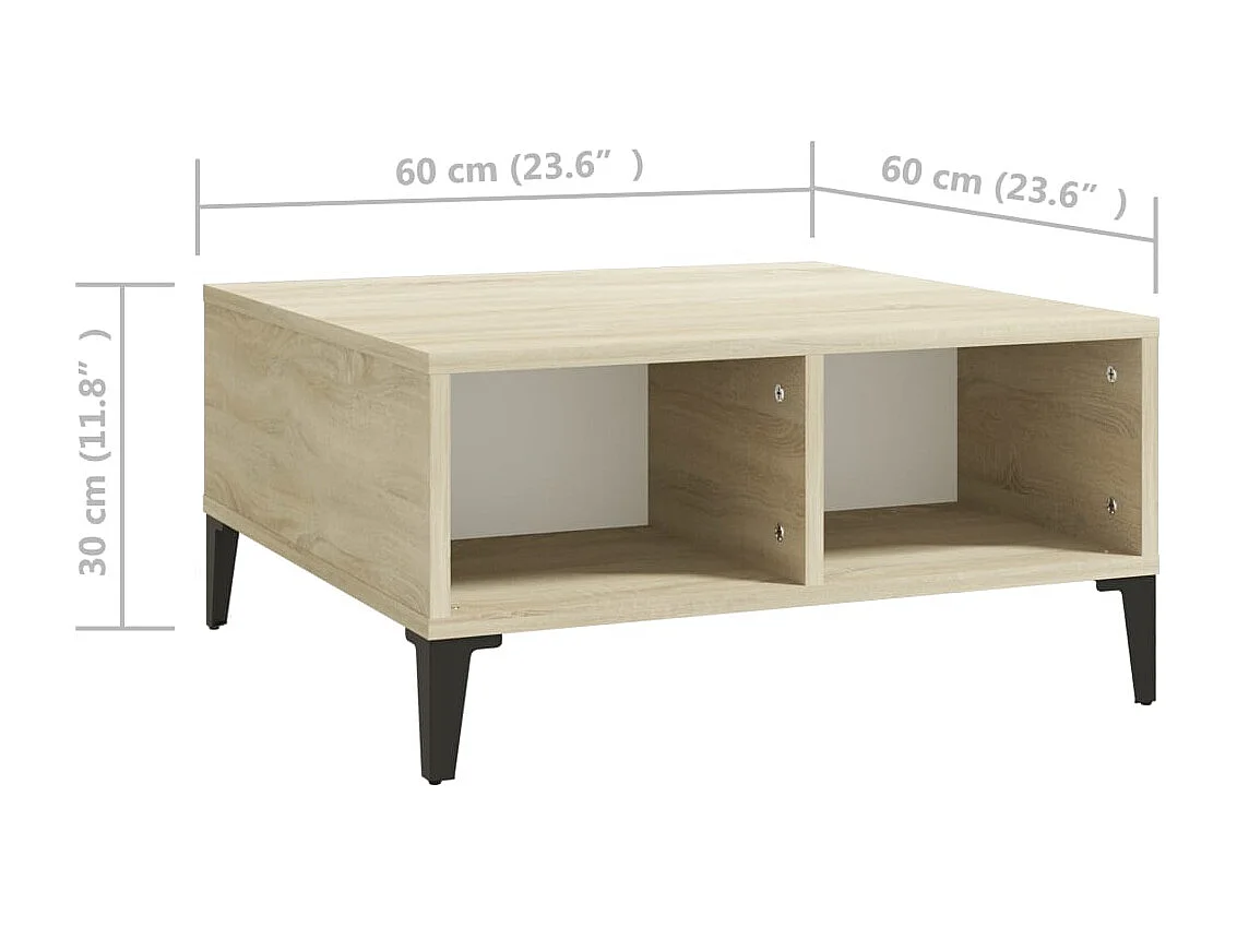 Table basse blanc et chêne sonoma 60x60x30 cm bois d'ingénierie