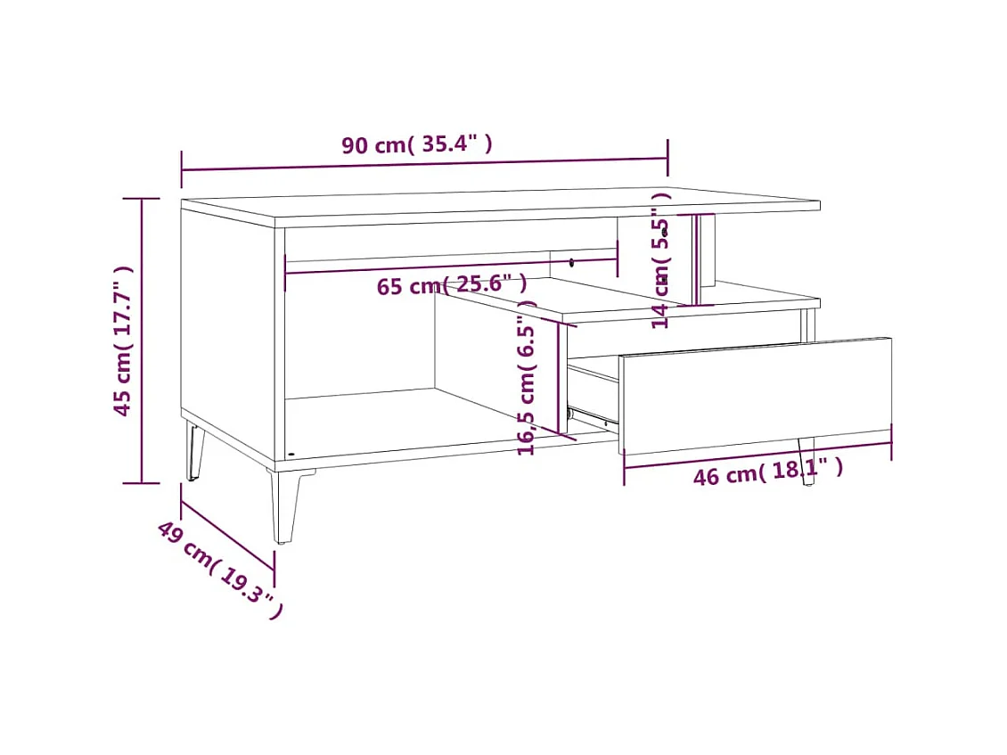 Table basse Noir 90x49x45 cm Bois d'ingénierie