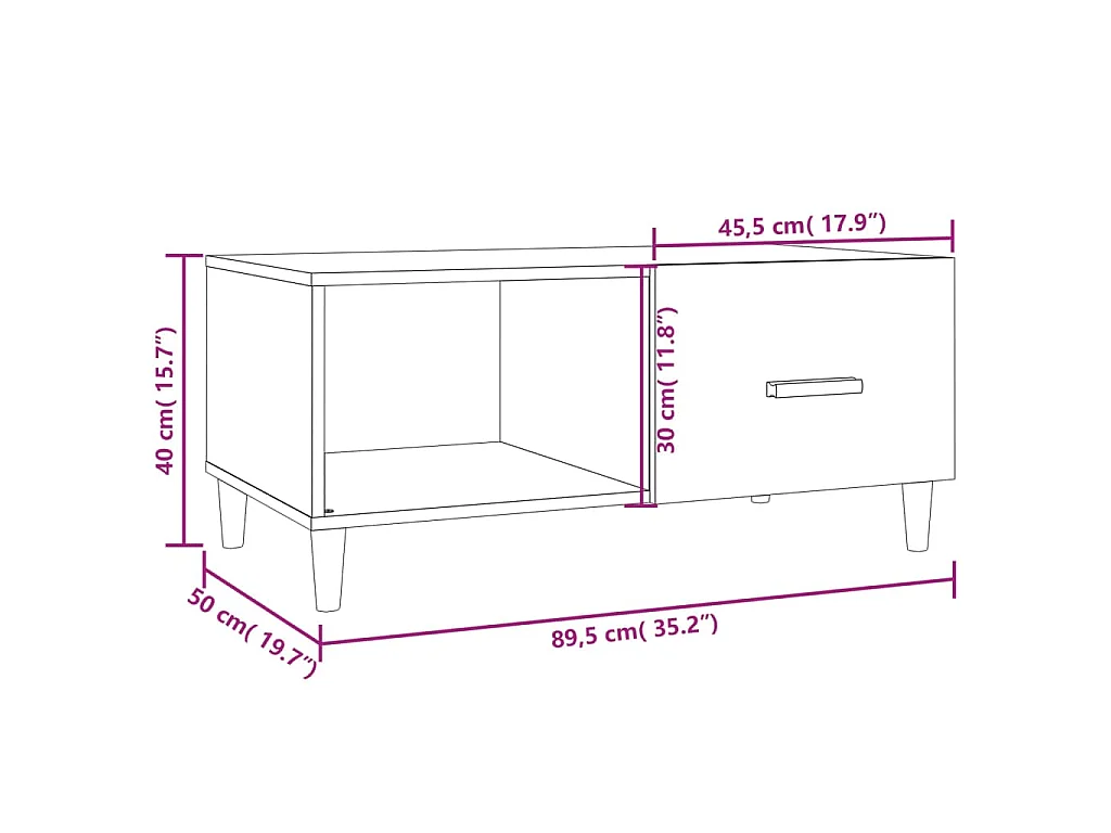 Salontafel 89,5x50x40 cm bewerkt hout grijs sonoma eikenkleurig