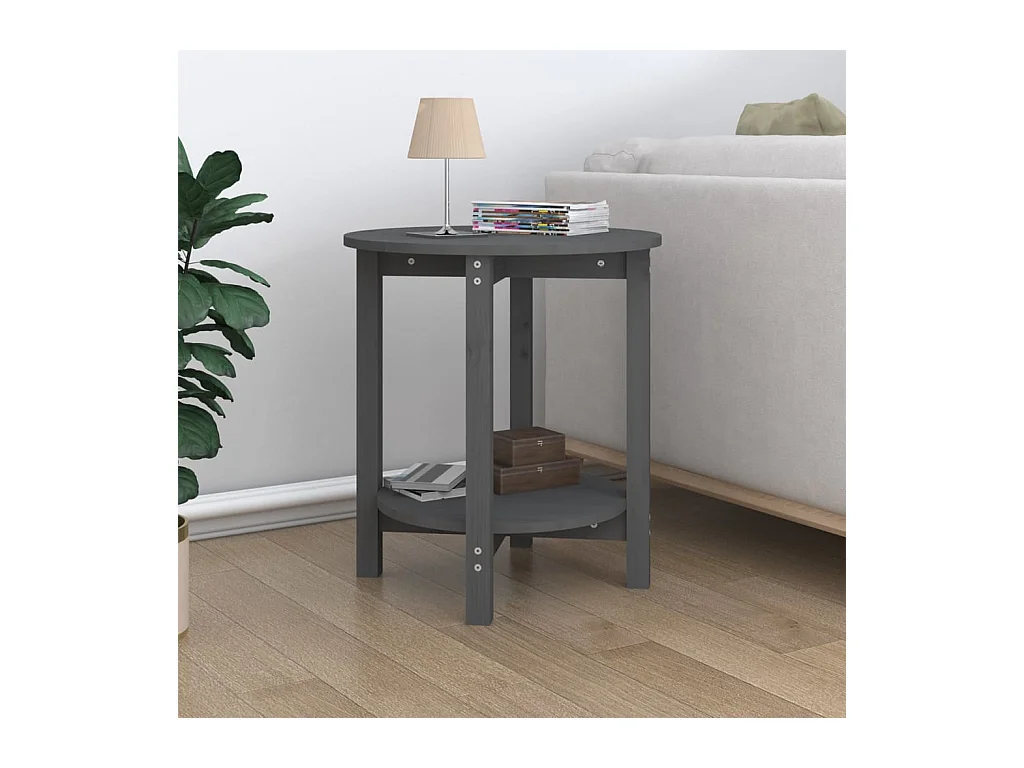 Table basse Gris Ø 55x60 cm Bois massif de pin