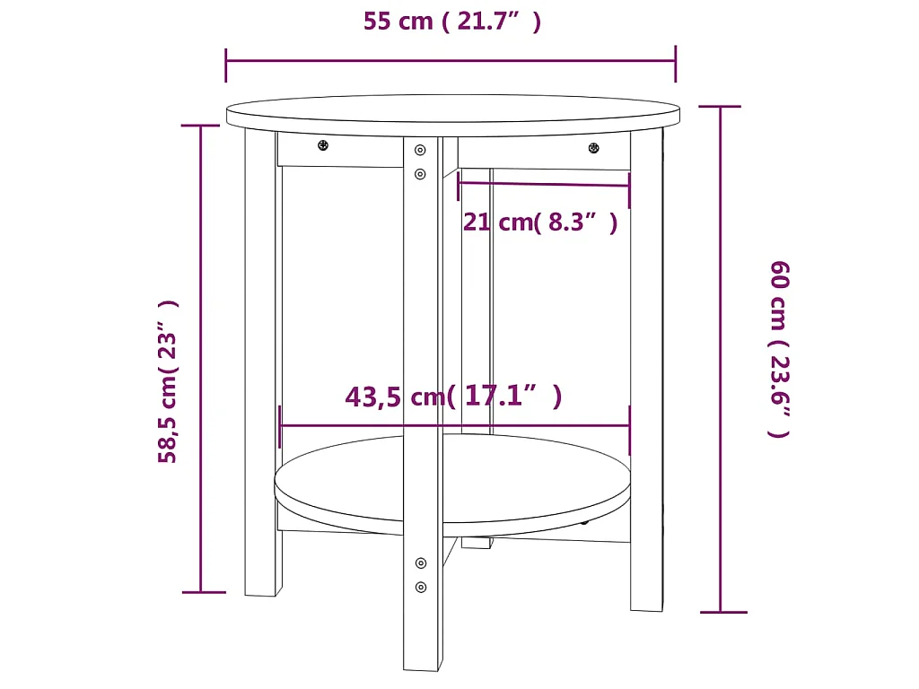 Table basse Gris Ø 55x60 cm Bois massif de pin