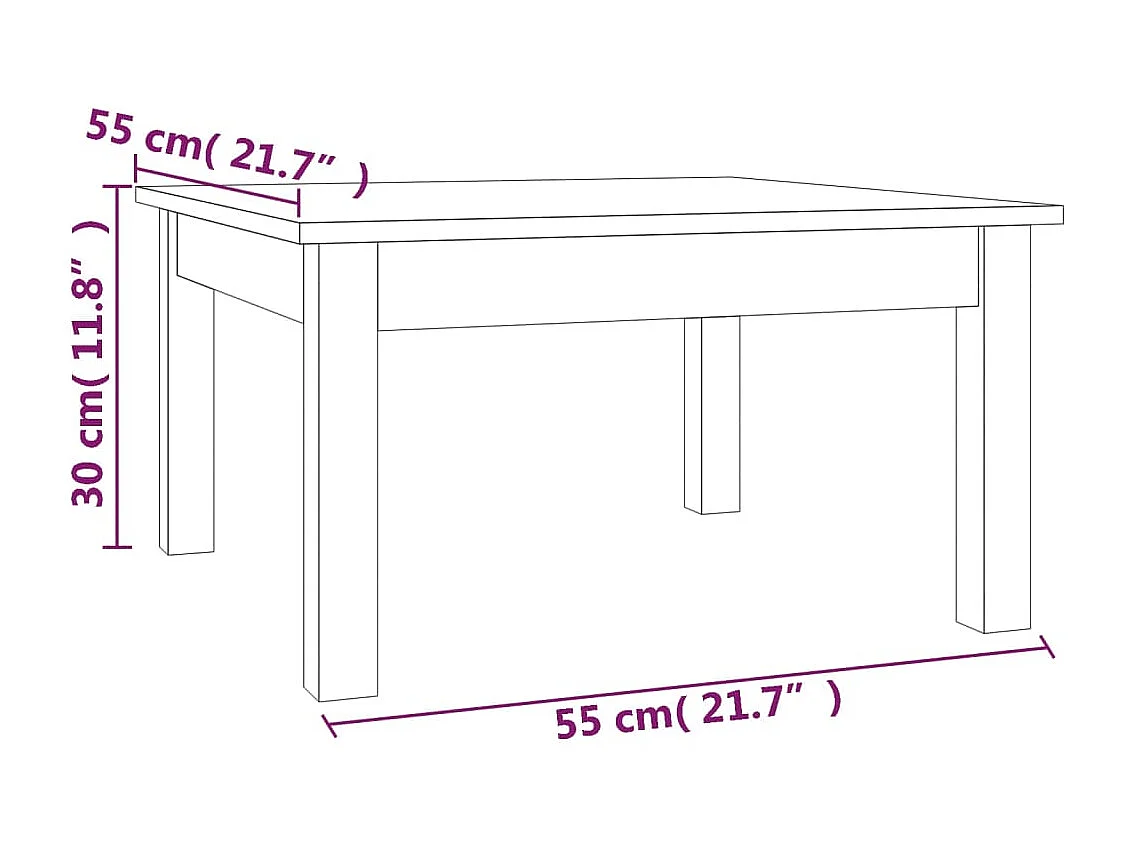 Salontafel 55x55x30 cm massief grenenhout