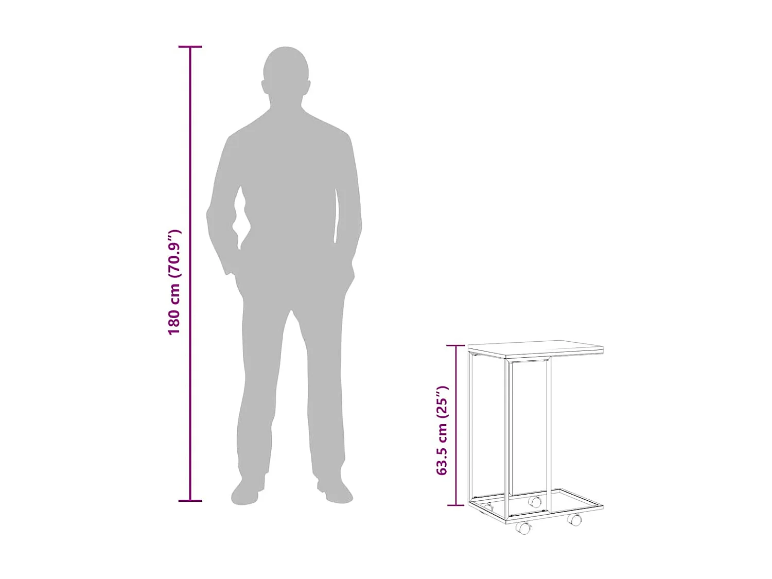 Table d'appoint avec roues Noir 40x30x63,5 cm Bois d'ingénierie