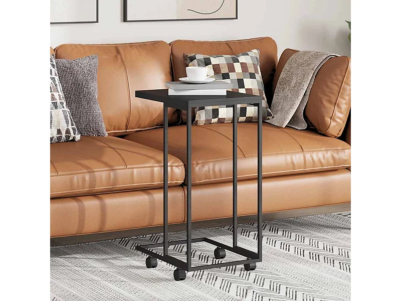 Tavolino con Ruote Nero 40x30x63,5cm in Legno Ingegnerizzato