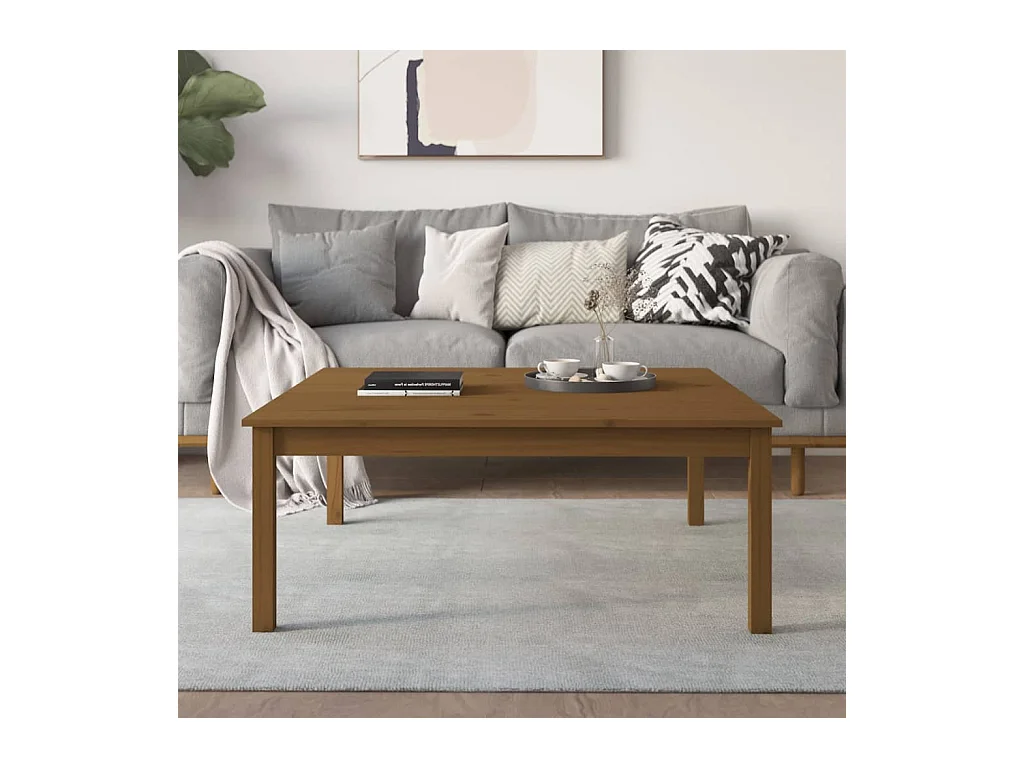 Table basse Marron miel 100x100x40 cm Bois massif de pin