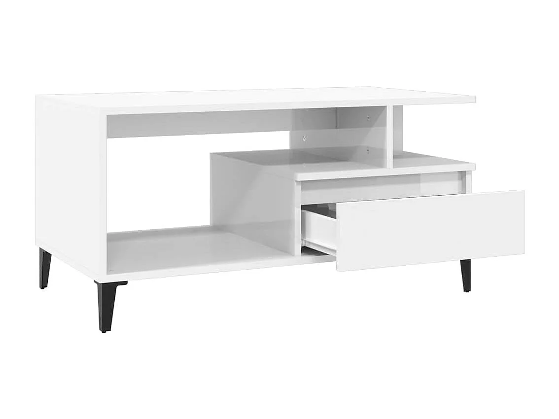 Table basse Blanc brillant 90x49x45 cm Bois d'ingénierie