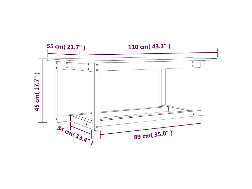 Table basse Noir 110x55x45 cm Bois massif de pin