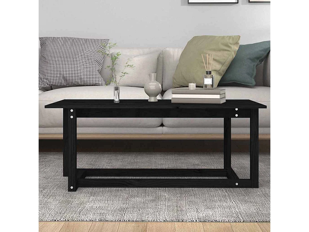 Table basse Noir 110x55x45 cm Bois massif de pin