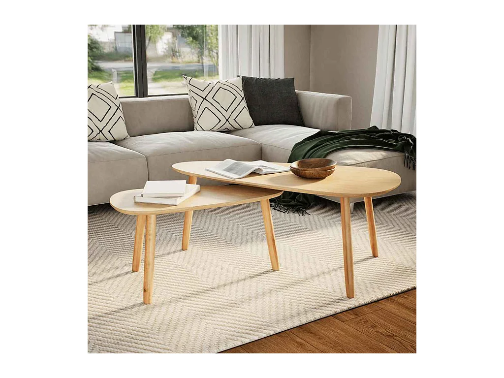 Set Tavolini Salotto 2pz Legno Massello Massello Pino Marrone