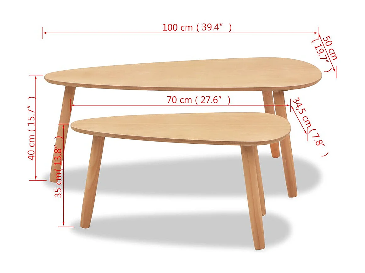 Set Tavolini Salotto 2pz Legno Massello Massello Pino Marrone