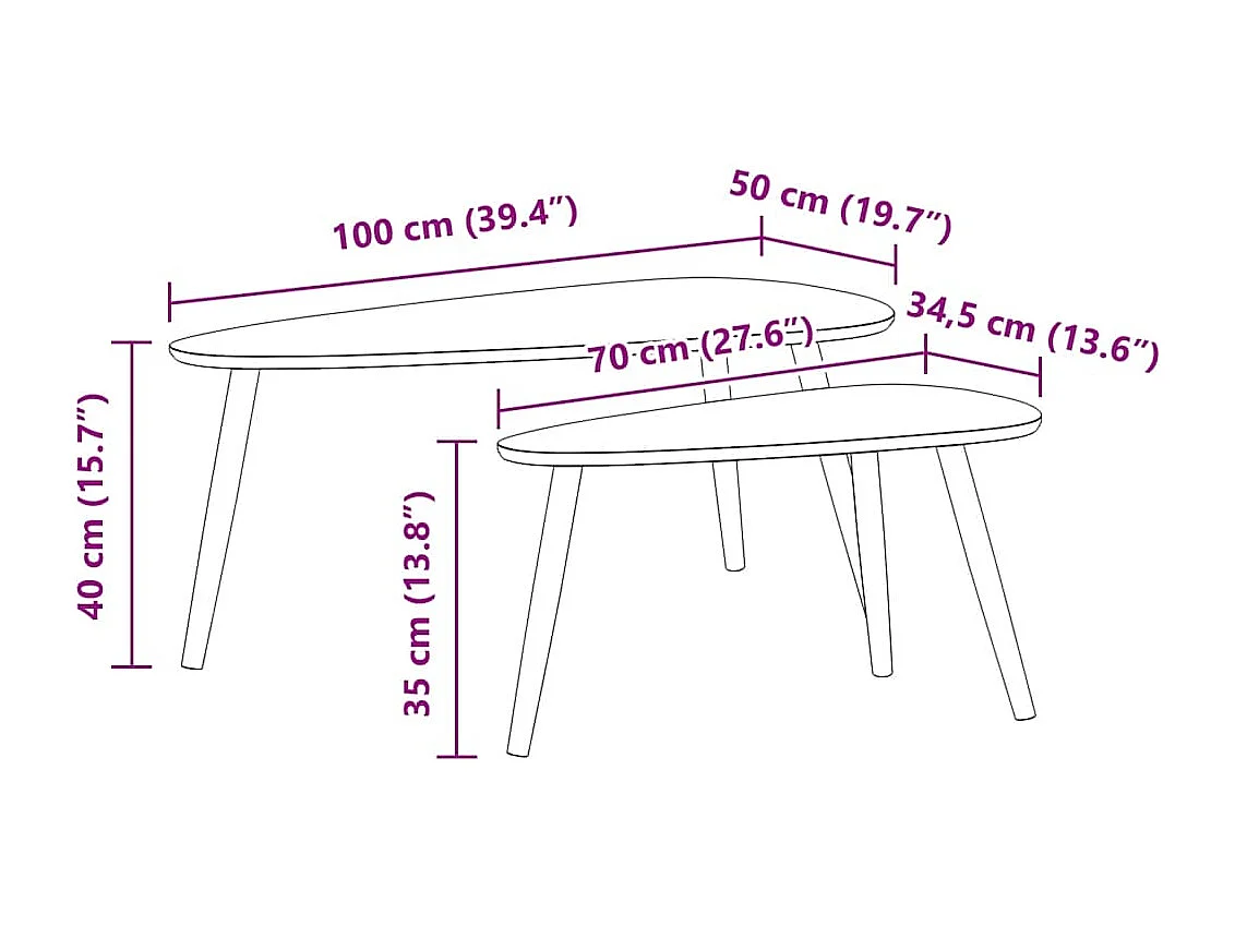 Ensemble de tables basses 2 pcs Bois de pin massif Marron