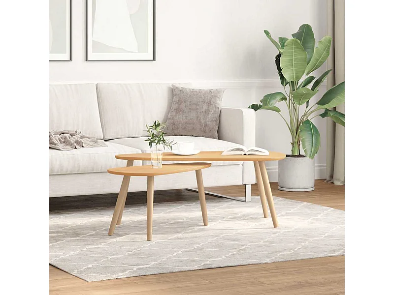 Set Tavolini Salotto 2pz Legno Massello Massello Pino Marrone