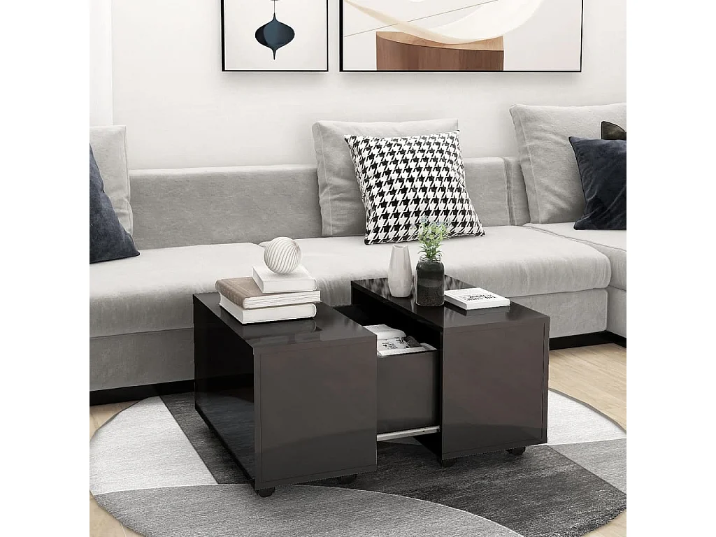 Mesa de centro madera contrachapada gris brillante 60x60x38 cm