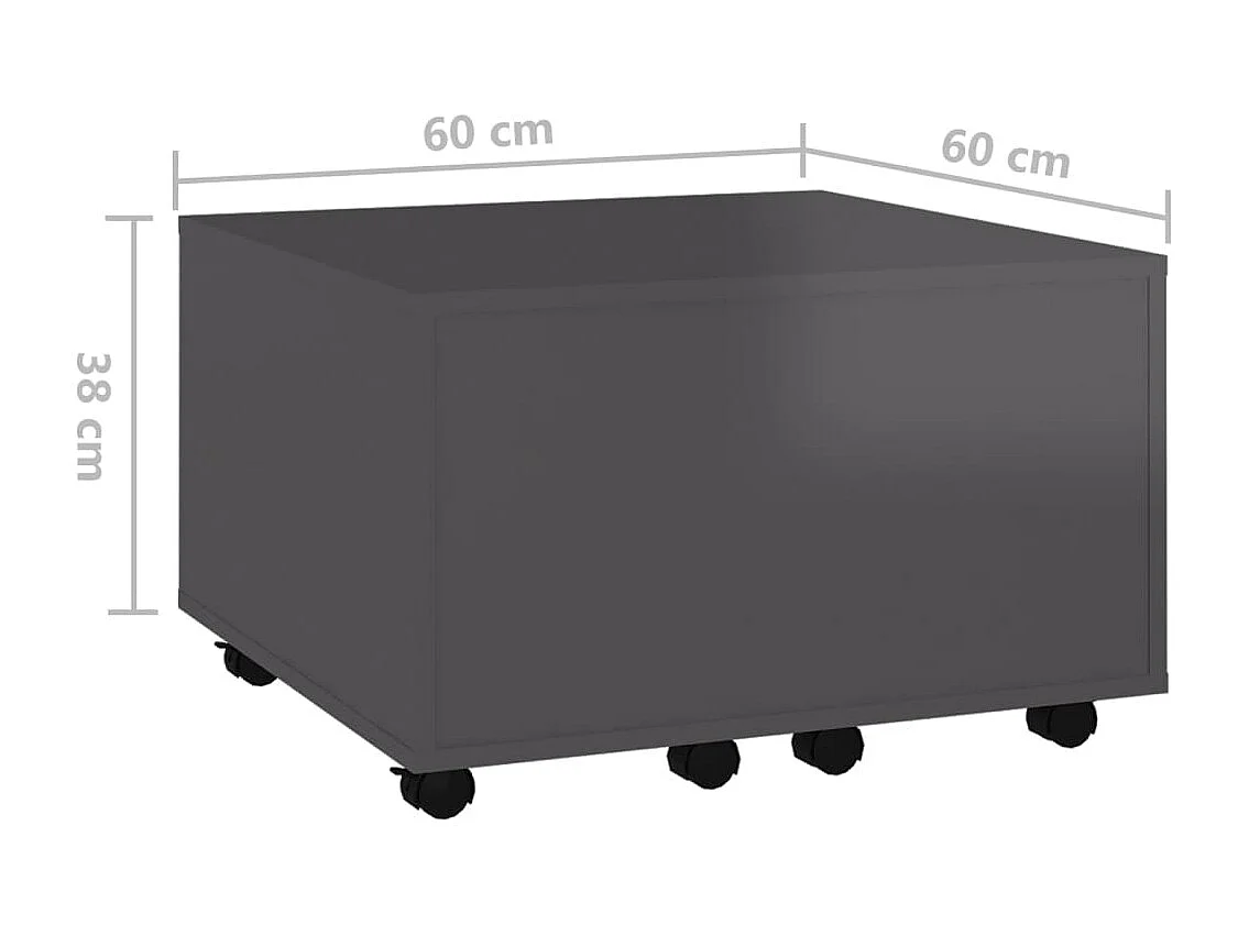 Mesa de centro madera contrachapada gris brillante 60x60x38 cm