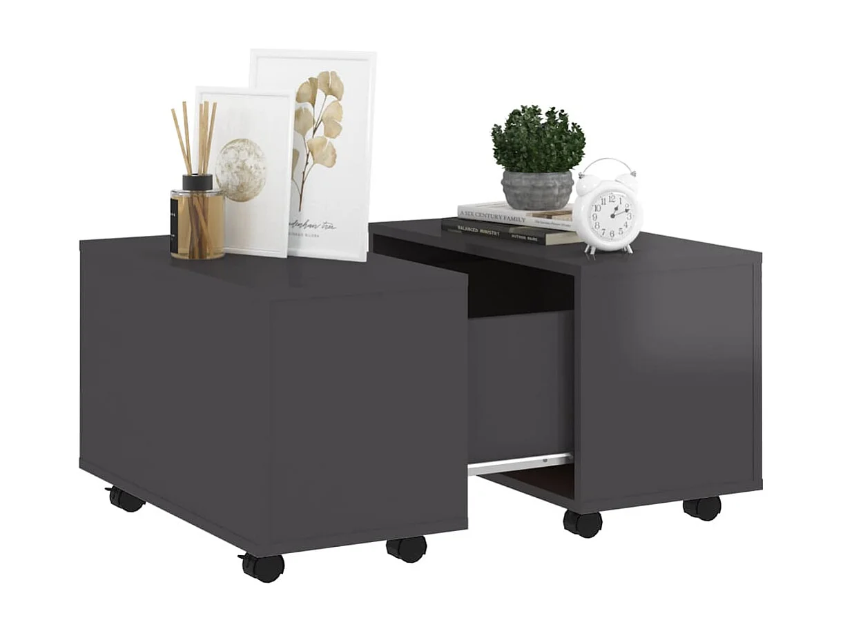 Mesa de centro madera contrachapada gris brillante 60x60x38 cm