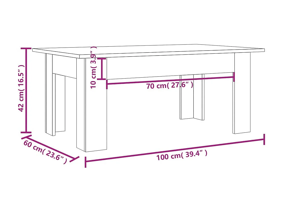 Tavolino da Salotto Rovere Fumo 100x60x42 cm Legno Multistrato