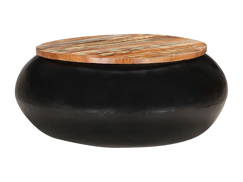 Mesa de centro 68x68x30 cm madeira recuperada maciça preto